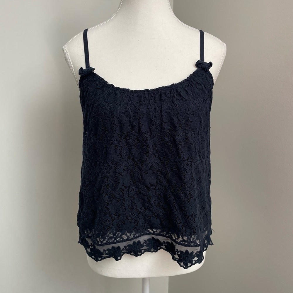 Vintage Y2K Hollister Lace Overlay Bow Detail Camisole Tank Top Navy Blue Size M